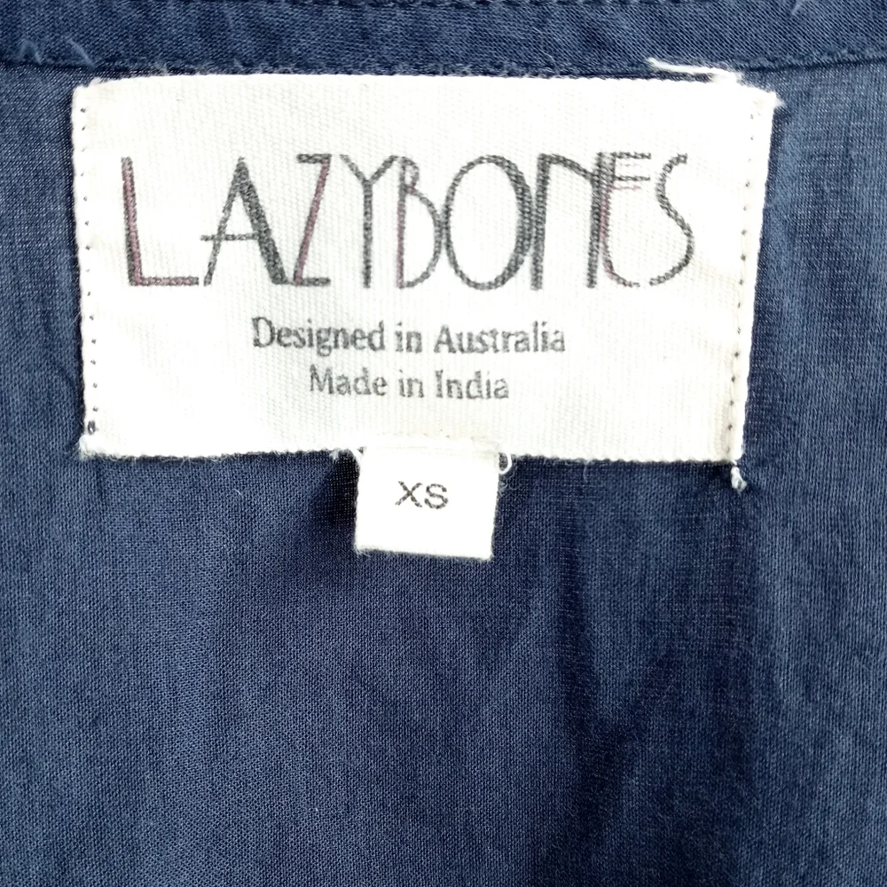 Lazy Bones Navy Cotton Embroidered Cap Sleeve‎ Dress - Picture 4 of 9